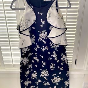 AMUR black white floral ruffle tank mini dress